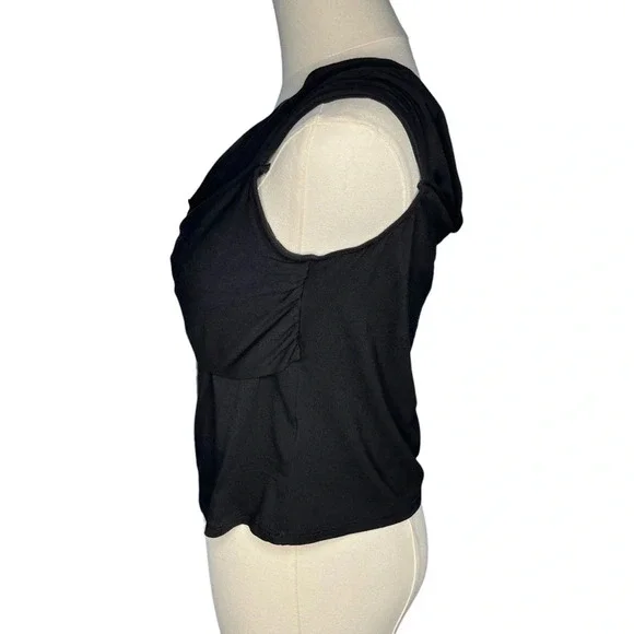 Bailey 44 NWT Black Crop Top with Cowl Neck and White Flower Embellishment Large - Picture 7 of 11